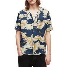 ALLSAINTS Miyako Short Sleeve Button-Up Camp Shirt, Main, color, INK NAVY