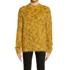 ACNE STUDIOS Leopard Jacquard Crewneck Sweater, Main, color, MUSTARD YELLOW/ WHITE