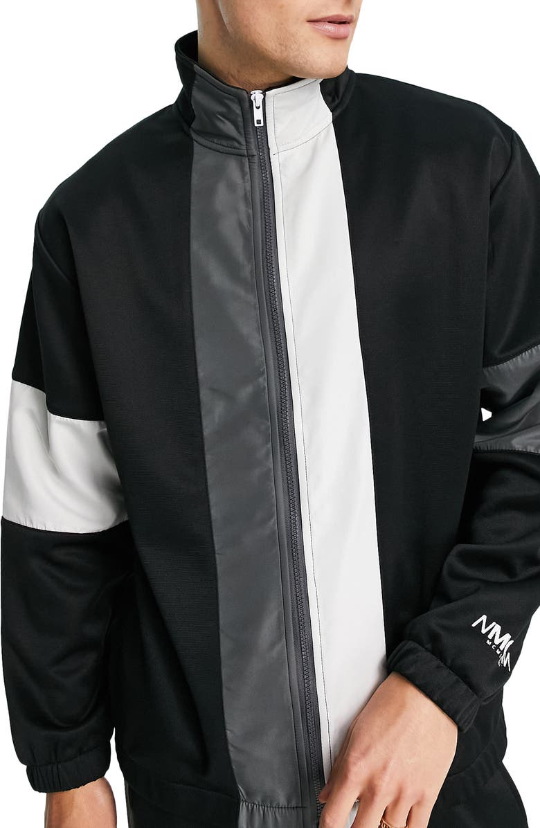 TOPMAN Men's Co-Ord Colorblock Track Jacket, Main, color, BLACK