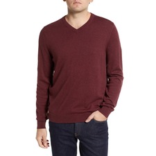 NORDSTROM Men's Shop Cotton &amp; Cashmere V-Neck Sweater, Main, color, BURGUNDY BRICK