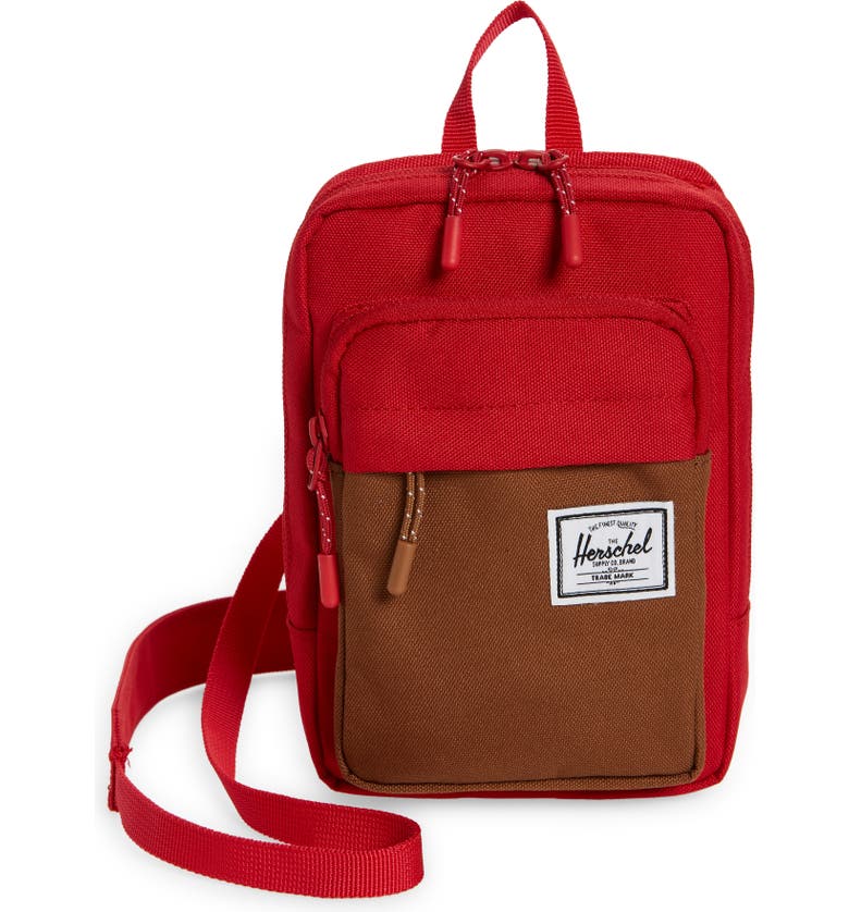 HERSCHEL SUPPLY CO. Large Form Water Resistant Crossbody Bag, Main, color, TANGO RED SADDLE BROWN