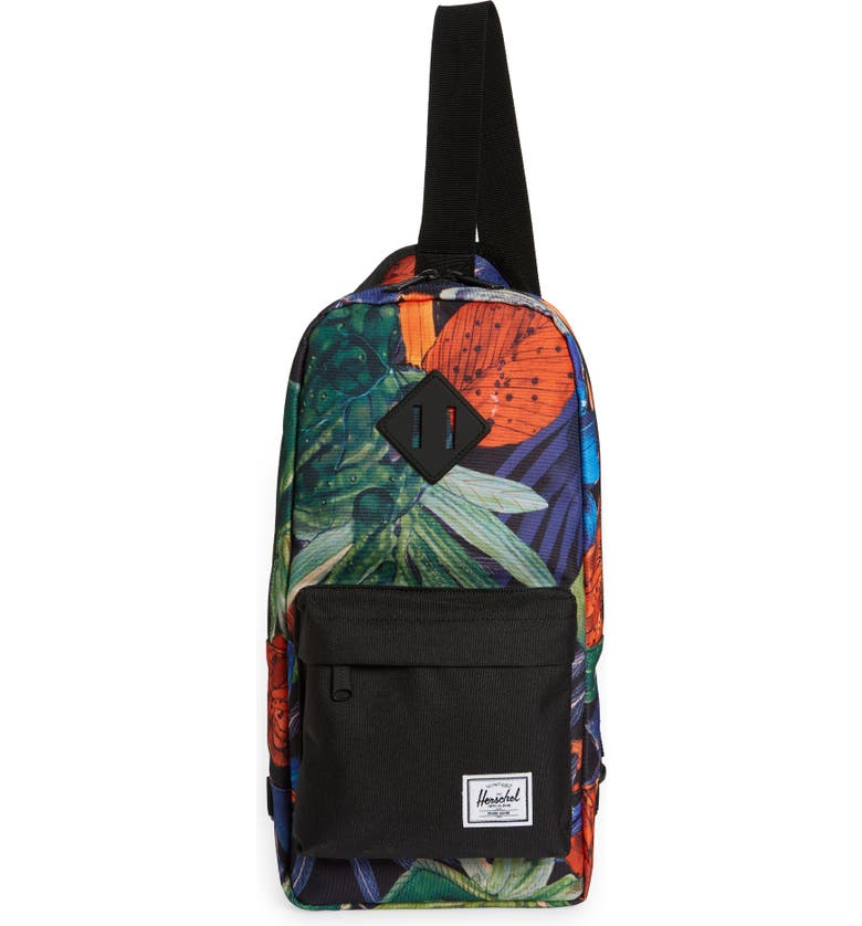 HERSCHEL SUPPLY CO. Heritage Water-Resistant Sling Bag, Main, color, WATERCOLOR FLOWER BLACK