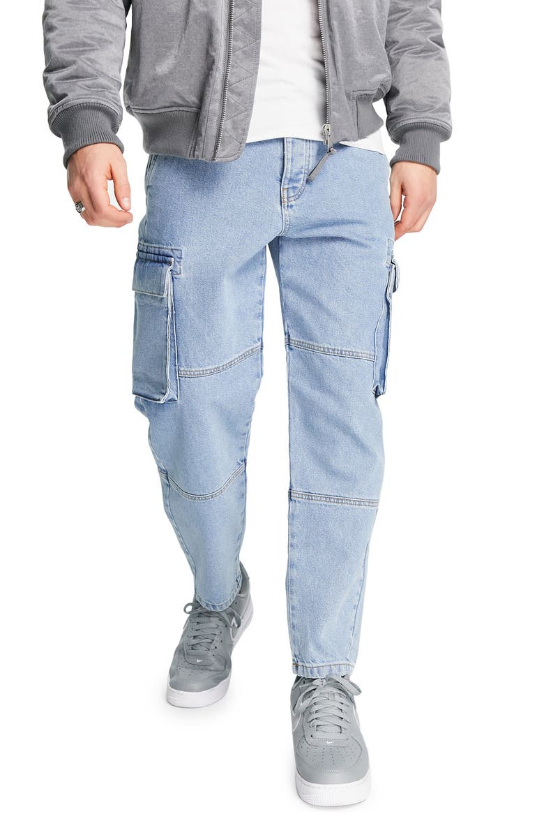 ASOS DESIGN Relaxed Tapered Cargo Jeans, Main, color, LIGHT BLUE