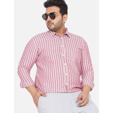 Nexus Coral Linen Stripe Plus Size Shirts For Men