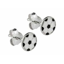 Sterling Silver Enamelled Football Stud Earrings
