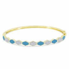 Inlaid Turquoise &amp; Diamond Bangle Bracelet