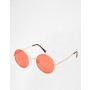 ASOS Metal Round Sunglasses In Brushed Gold With Red Lens