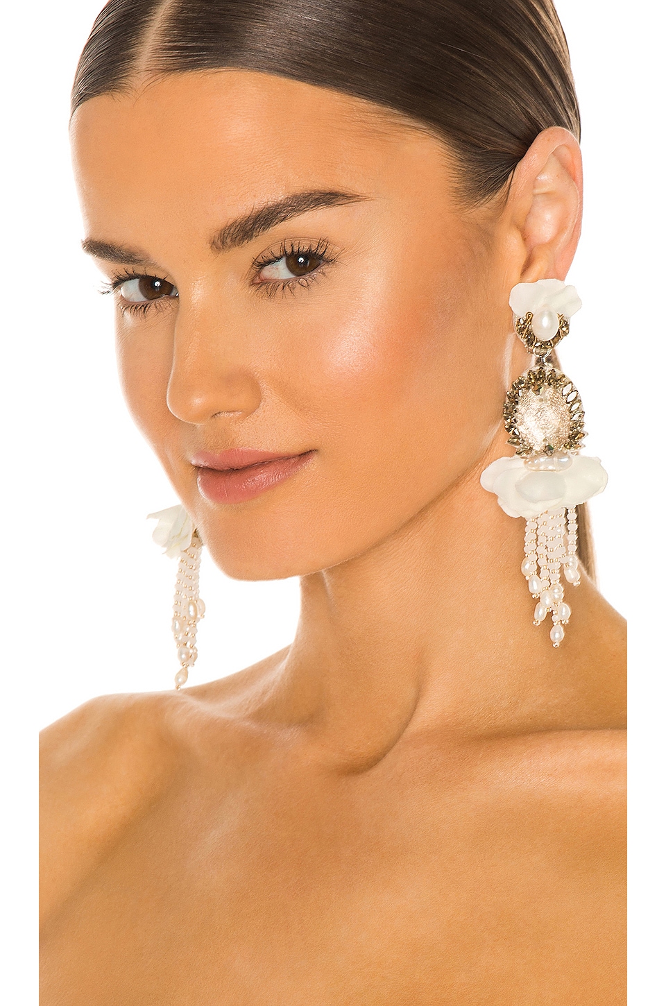 Burnt Crystal and Silk Petal Earrings in Pearl 