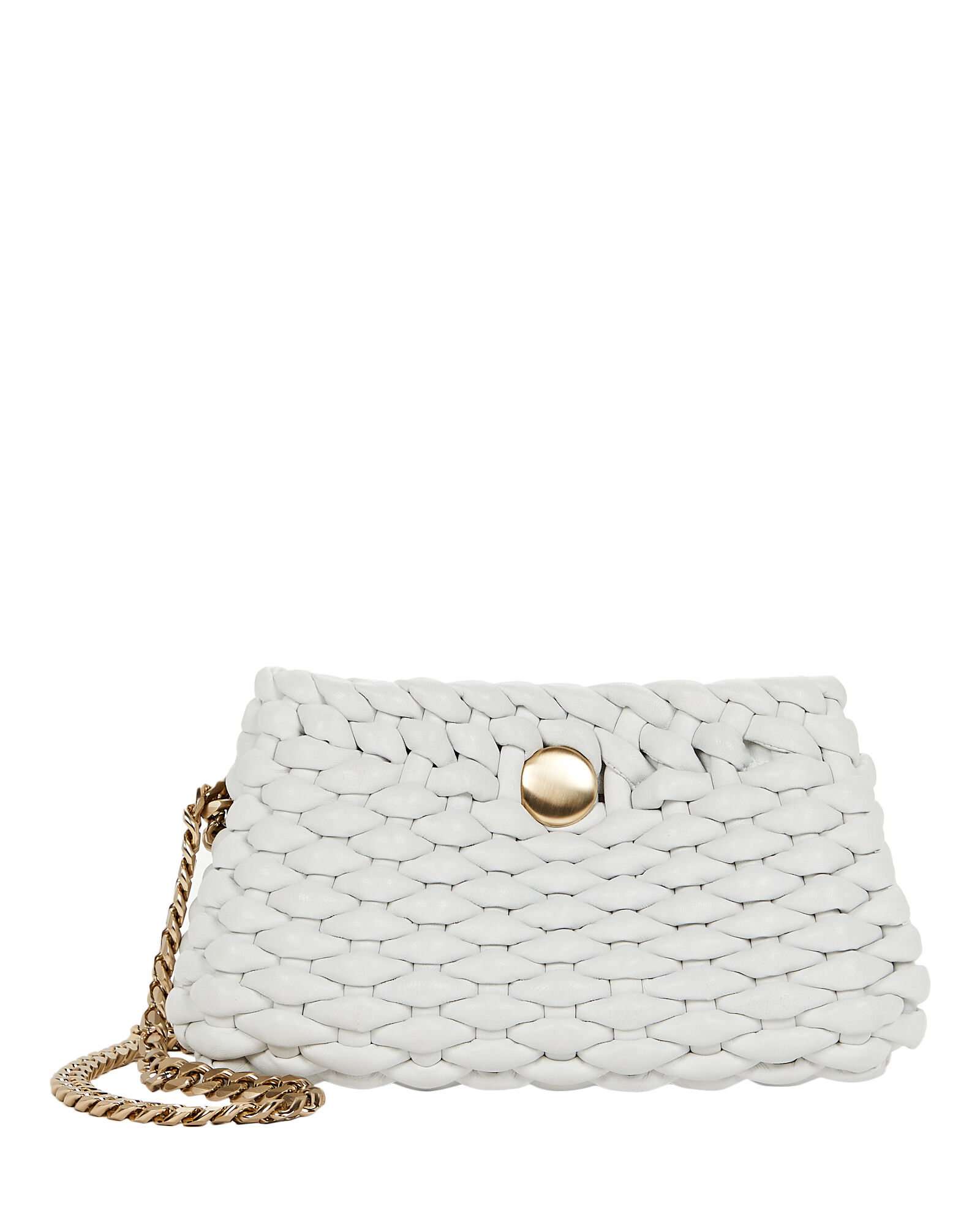 Small Harris Woven Leather Shoulder Bag, WHITE