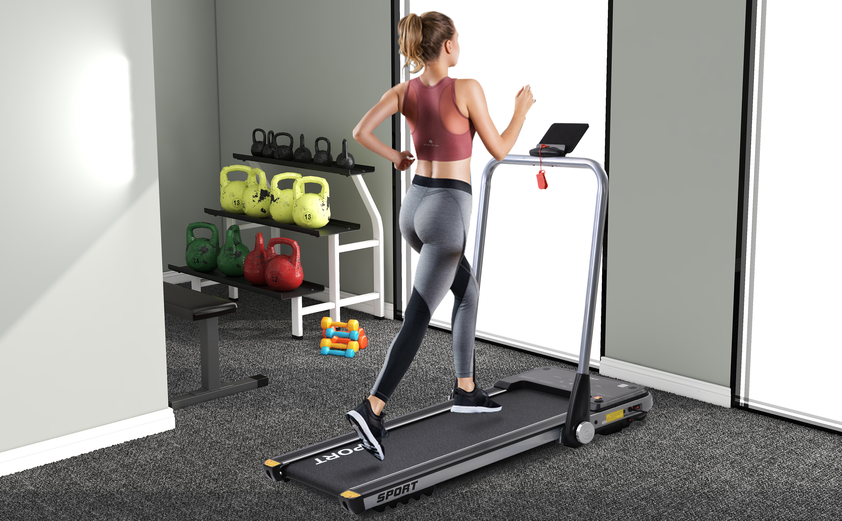 Treadmill for Home with Shock Reduction System, 2.5 HP Electric Folding Treadmill with Transportation wheels, 16" Wide Tread Belt, Connected with Mobile Phone - Newegg.com