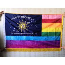 Embroidered Conch Republic Rainbow Pride LGBTQ Gay Lesbian Flag with Canvas Header from Key West, Florida