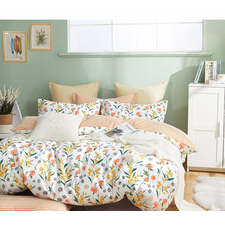 Estella Orange Floral 100% Cotton Reversible Comforter Set