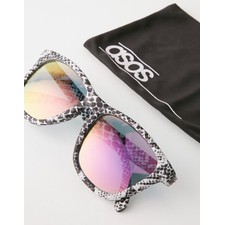 ASOS Square Wrap Style Sunglasses In Marble Look With Revo Lens