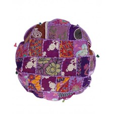Buy Patch Work Cotton Round Patch Work Purple Pouf Cover Online At Rajrang