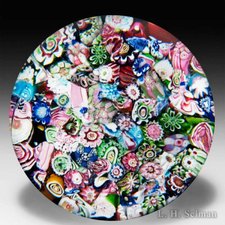 Rare Antique Clichy Scrambled Millefiori With Partial Clichy Signature Cane Paperweight. by Clichy