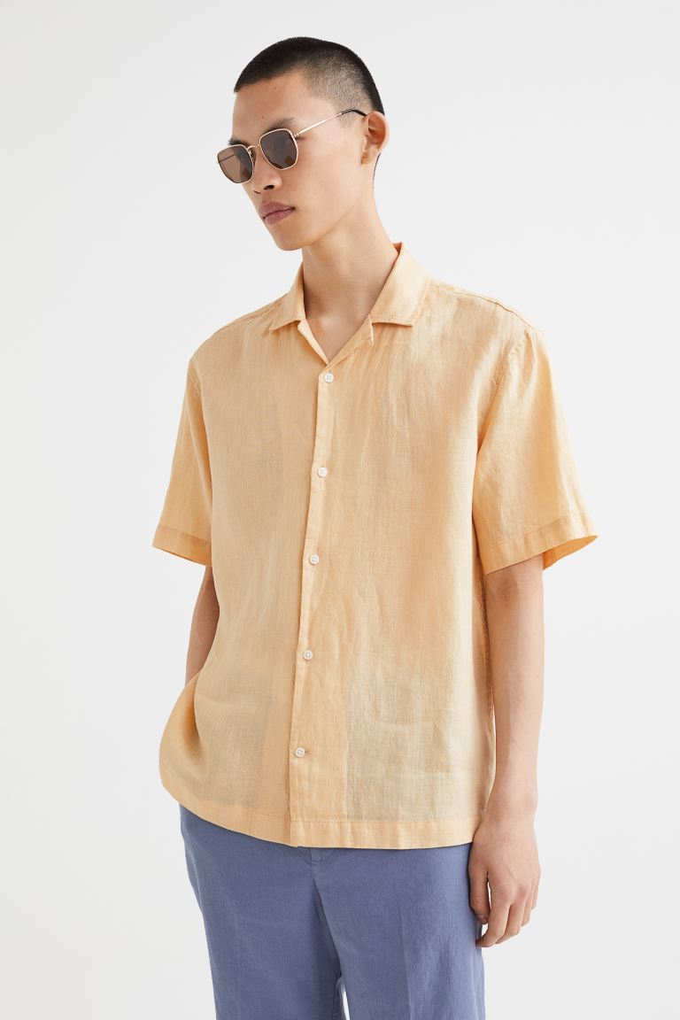 Relaxed Fit Linen Resort Shirt - Light yellow - Men | H&amp;M US