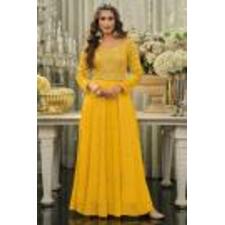 Yellow Chinon Embellished Anarkali Dress With Dupatta