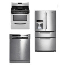 WHIRLPOOL KITCHEN APPLIANCES STAINLESS STEEL SET OF REFRIGERATOR DISHWASHER WITH GAS RANGE 220-240 VOLTS 50HZ PACKAGE 5