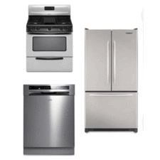 WHIRLPOOL KITCHEN APPLIANCES STAINLESS STEEL SET OF REFRIGERATOR DISHWASHER WITH GAS RANGE 220-240 VOLTS 50HZ PACKAGE 4