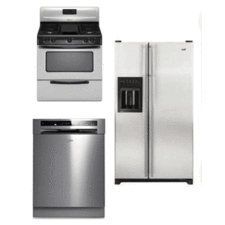 WHIRLPOOL KITCHEN APPLIANCES STAINLESS STEEL SET OF REFRIGERATOR DISHWASHER WITH GAS RANGE 220-240 VOLTS 50HZ PACKAGE 3