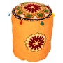 Embroidered Cotton Gorgeous Round Floral Orange Pouf Cover 