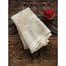 Beige Kota Silk Blouse With Floral Embroidery