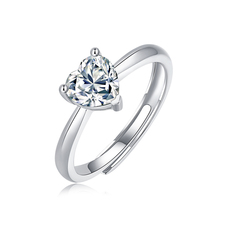1Ct Moissanite Diamond Heart Sterling Silver Ring