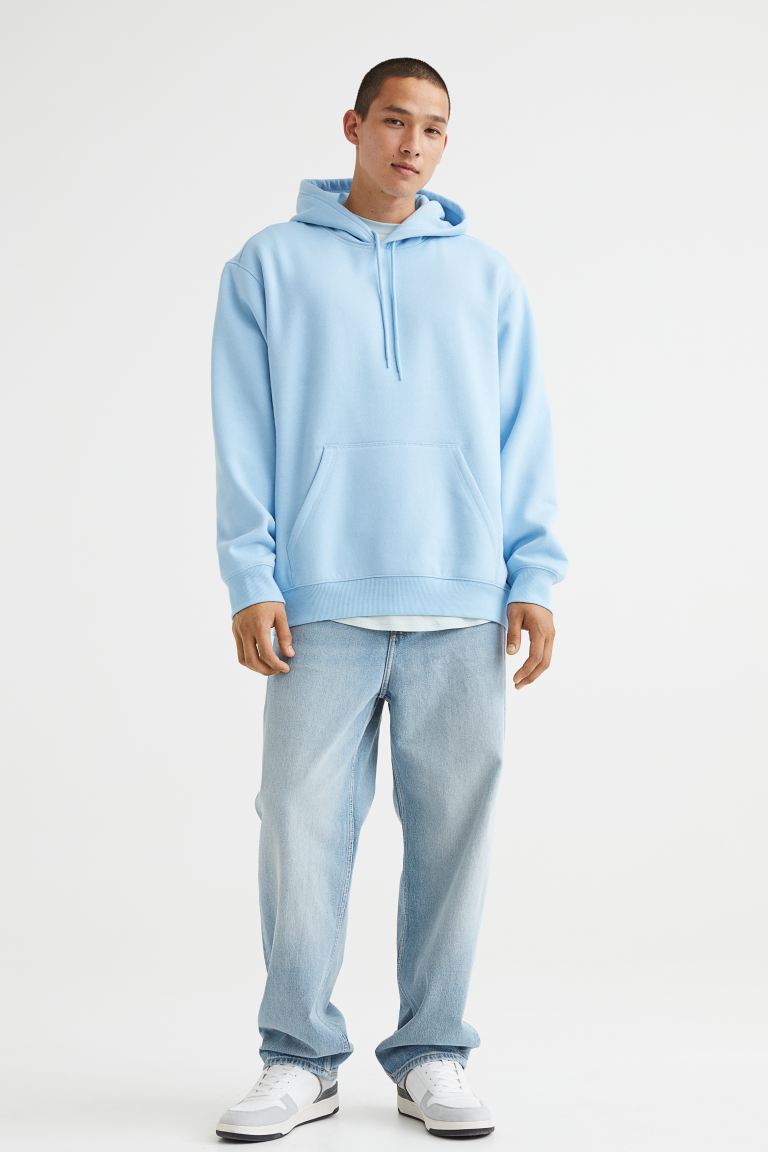 Relaxed Fit Hoodie - Light blue - Men 