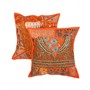 Gorgeous Floral Patch Work Orange Cushion Cover (Set Of 2) 