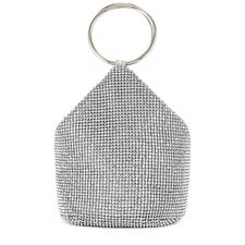 olga berg Ellie Crystal Mesh Ring Handle Bag in Silver | REVOLVE
