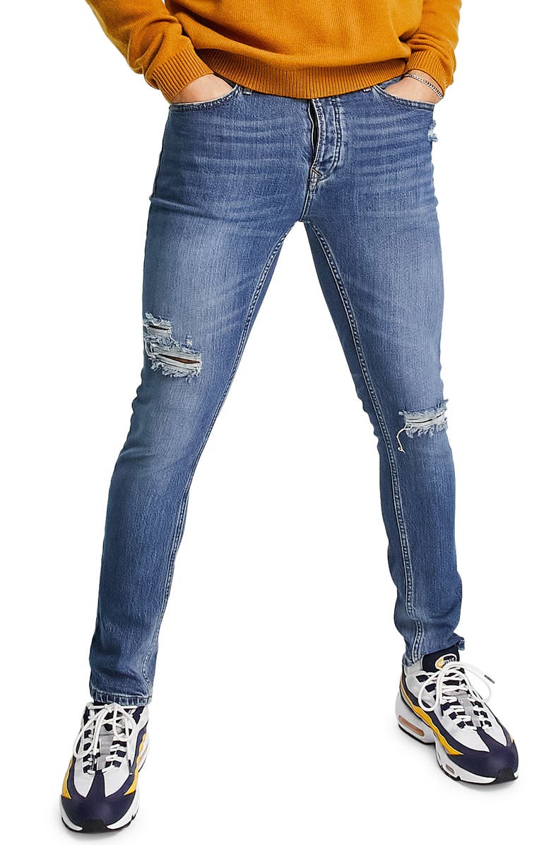 Ripped Stretch Skinny Jeans, Main, color, MID BLUE