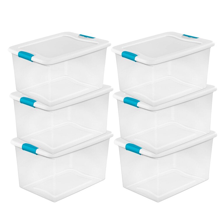 Sterilite 64 Quart Latching Plastic Storage Box, Clear w/ Blue Latches
