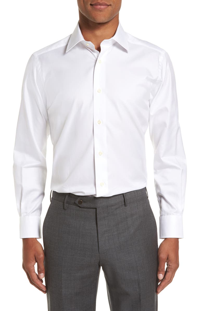 Trim Fit Solid Dress Shirt, Main, color, WHITE