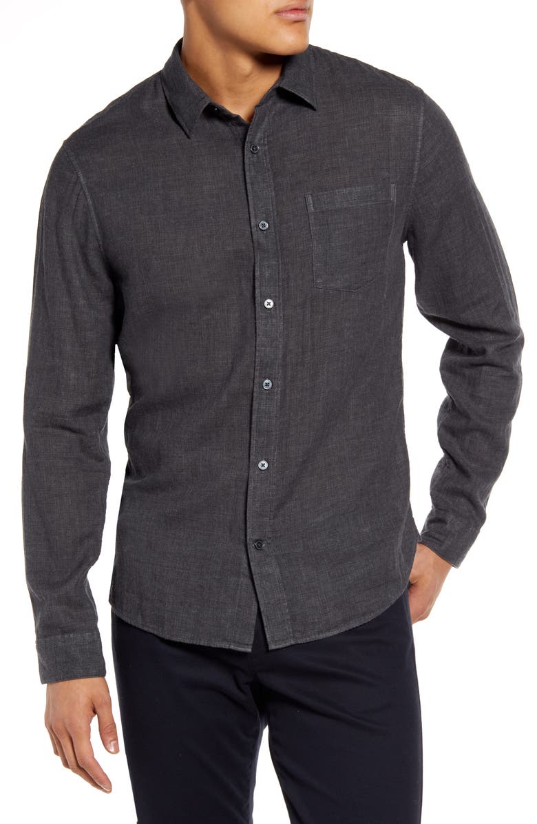Regular Fit Double Face Button-Up Shirt, Main, color, HEATHER BLACK