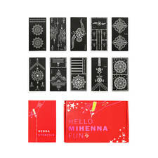 Ten adhesive henna tattoo stencils with illustrated instructions