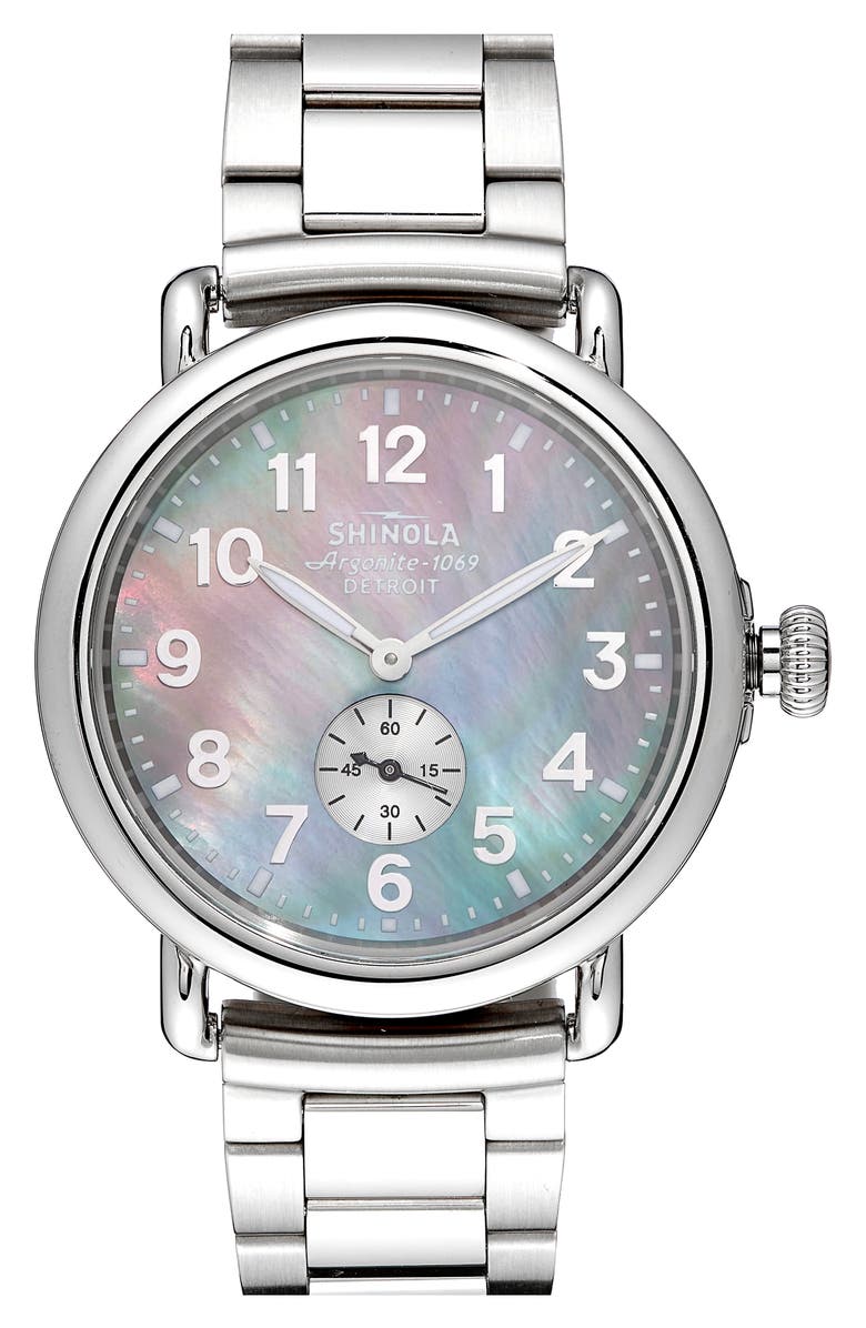 SHINOLA The Runwell Bracelet Watch, 41mm, Main, color, SILVER