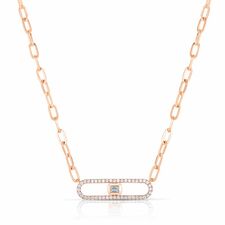 Long Link Necklace with Baguette Diamonds