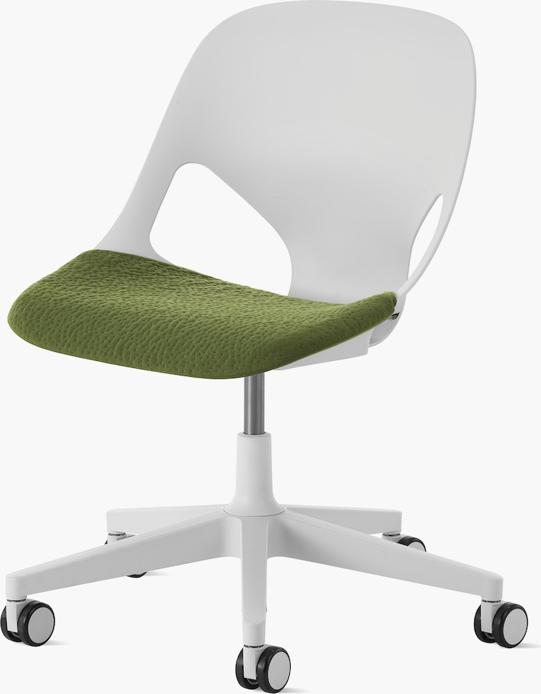 White task chair with a green seat pad