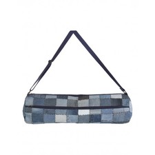 Blue Patch Work Checkered Cotton And Denim Yoga Mat Bag Online 