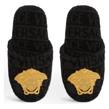 VERSACE Logomania Slipper, Main, color, BLACK/ GOLD