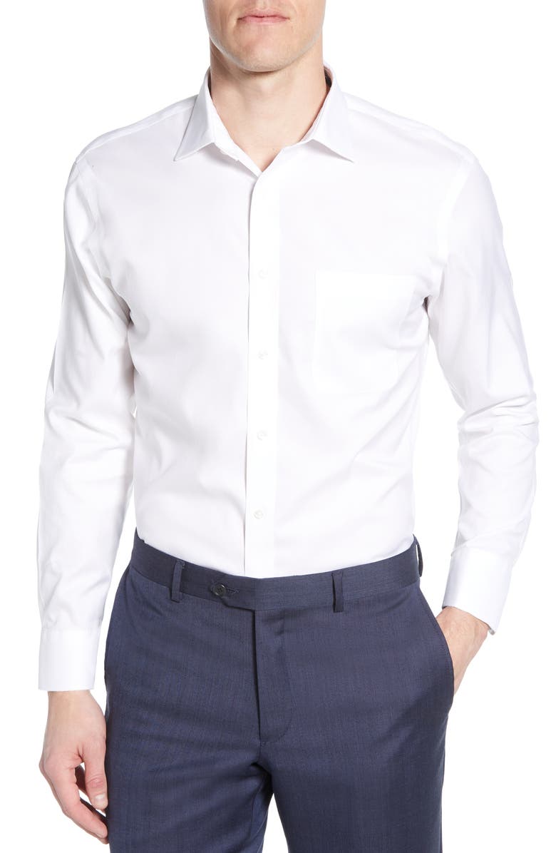 Men's Shop Smartcare™ Trim Fit Solid Dress Shirt, Main, color, WHITE BRILLIANT