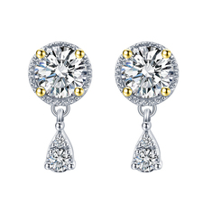 1Ct Moissanite Diamond Electroplated 18K Gold Sterling Silver Earrings