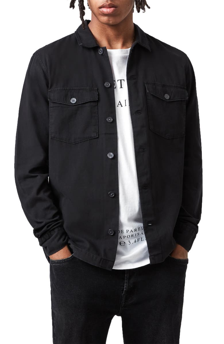 ALLSAINTS Spotter Button-Up Shirt Jacket, Main, color, BLACK