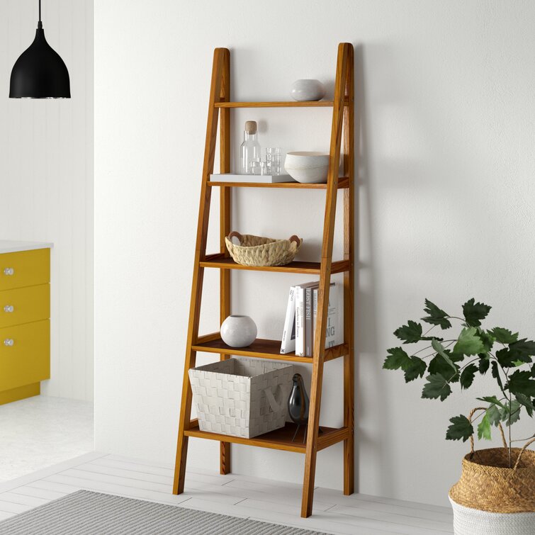 Saruhan 72'' H x 24.75'' W Solid Wood Ladder Bookcase