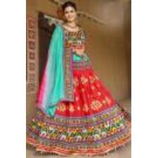 Red Cotton Embroidered Lehenga Choli Set For Navratri