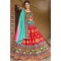 Red Cotton Embroidered Lehenga Choli Set For Navratri