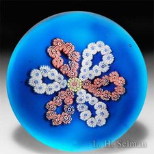 Antique Saint Louis Looped Millefiori Garlands On Cerulean Blue Ground Paperweight. by Saint Louis Antique