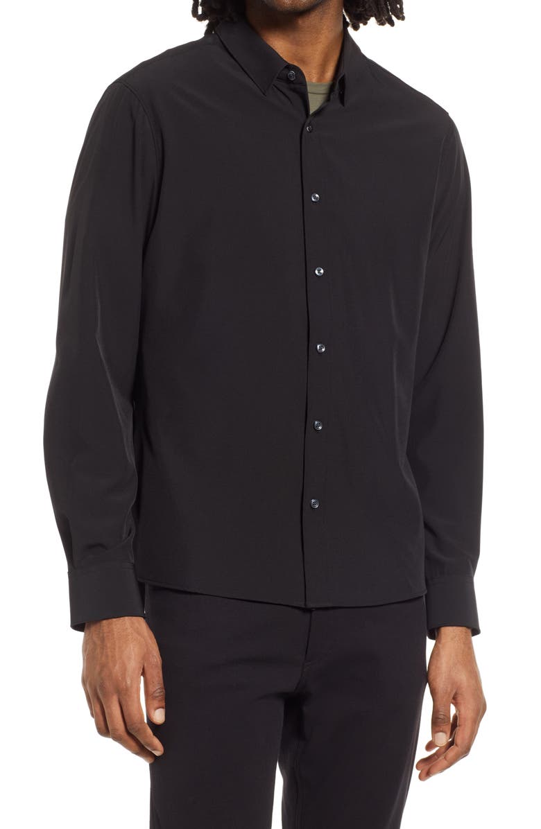 7 DIAMONDS Men's Liberty Slim Fit Stretch Solid Button-Up Shirt, Main, color, BLACK