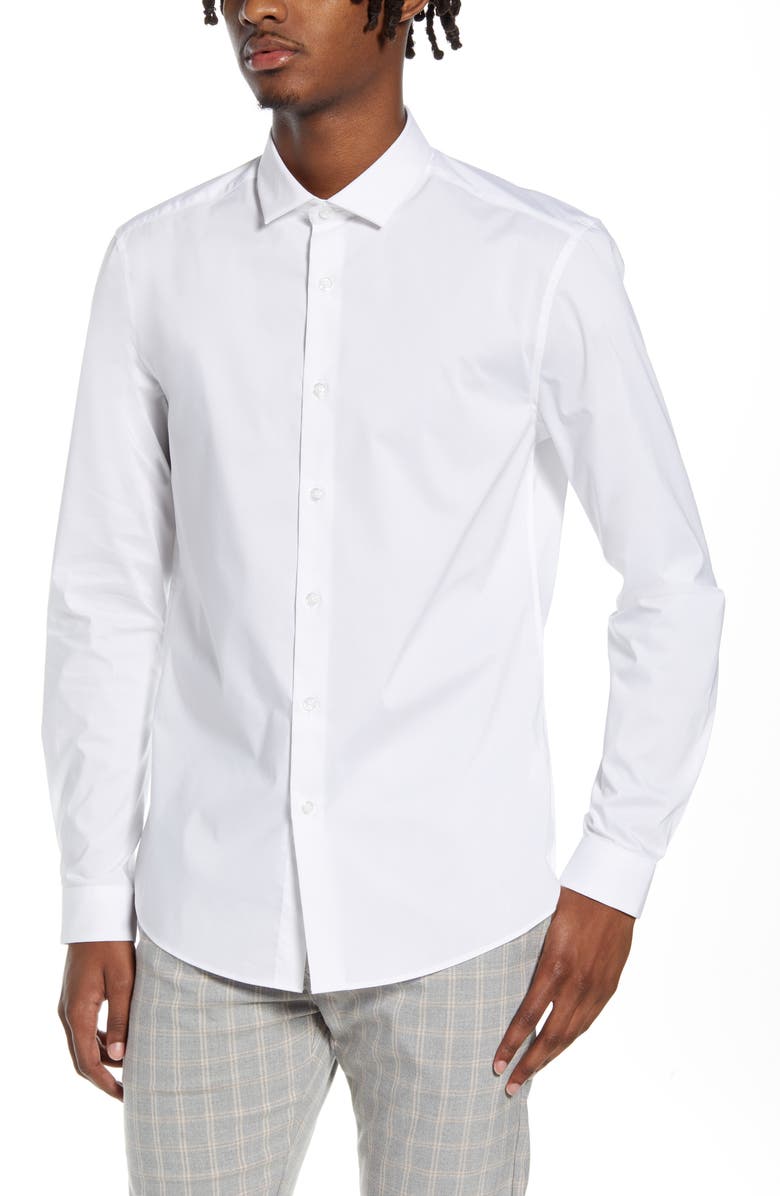 TOPMAN Stretch Form Flow White Button-Up Shirt, Main, color, WHITE