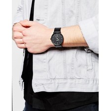 ASOS Minimal Watch In Black With Leather Strap